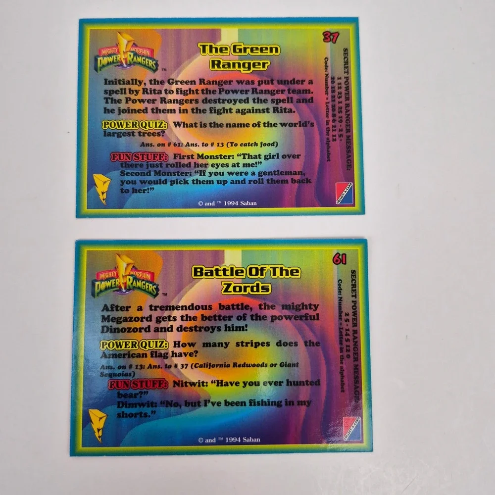 1994 Mighty Morphin Power Rangers Trading Cards Green Ranger and Zords Lot